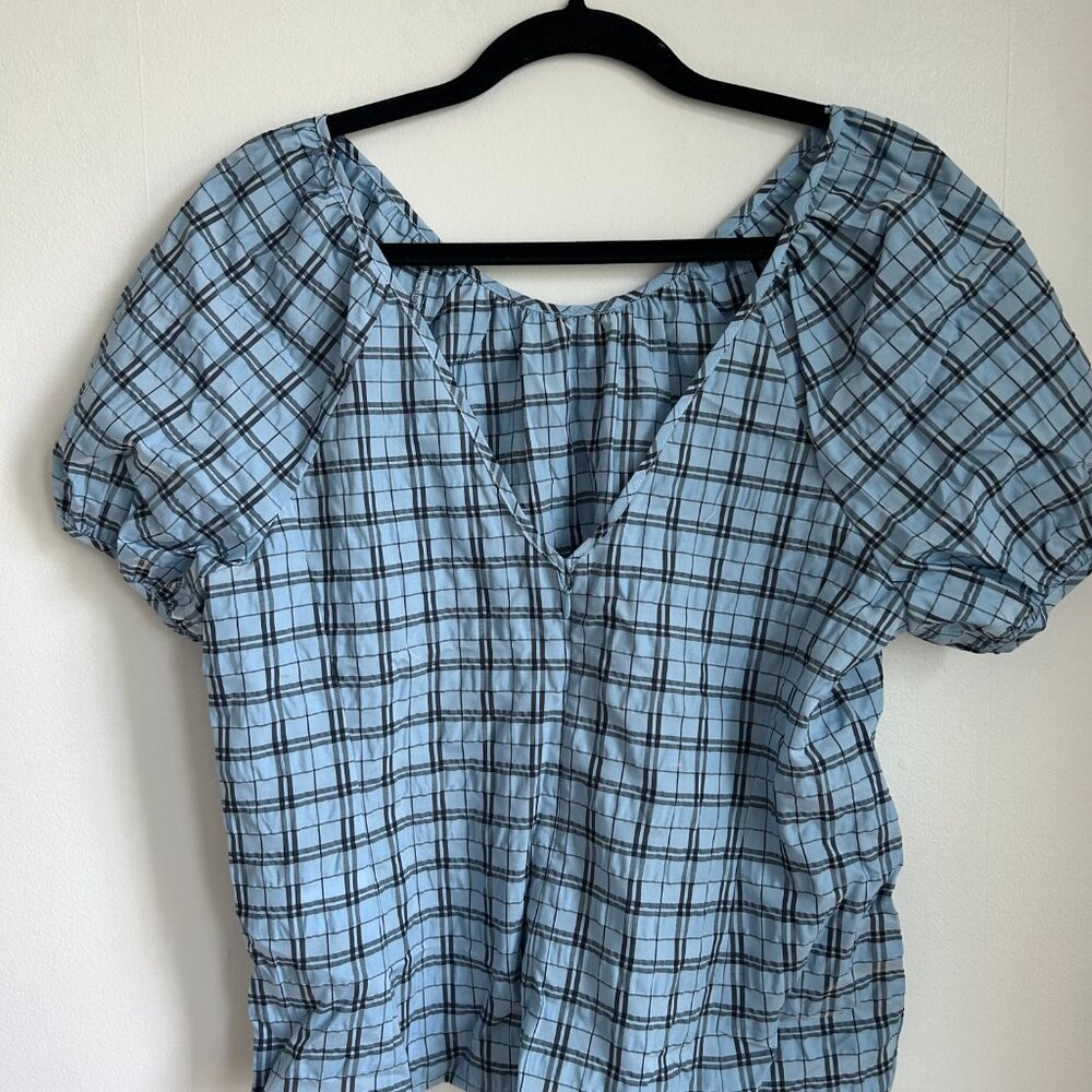 J. Crew Short Sleeve Blue and Black Blouse Size 10 NEW - Picture 3 of 5